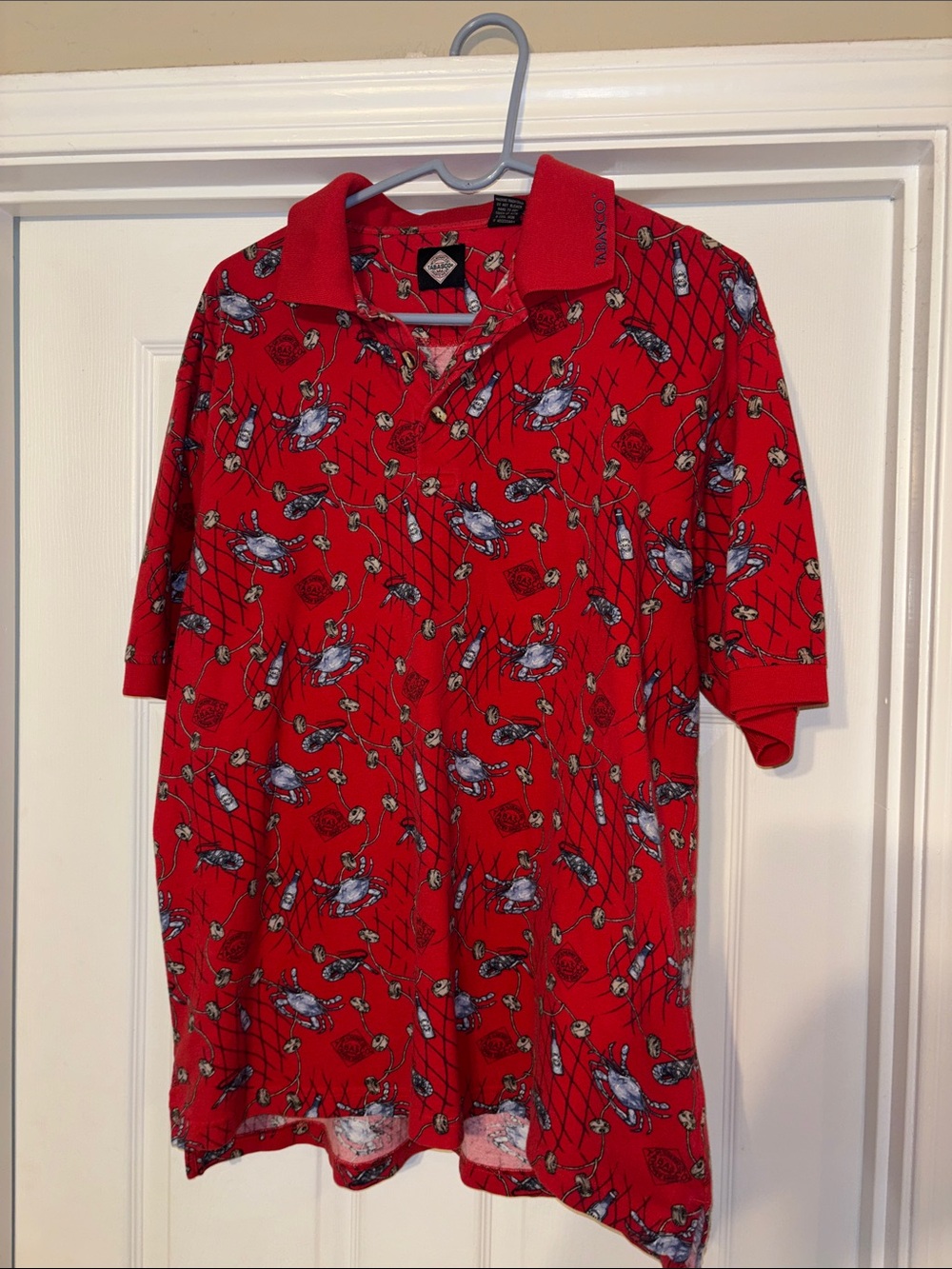 Tabasco Red Polo with Nautical Crab Print